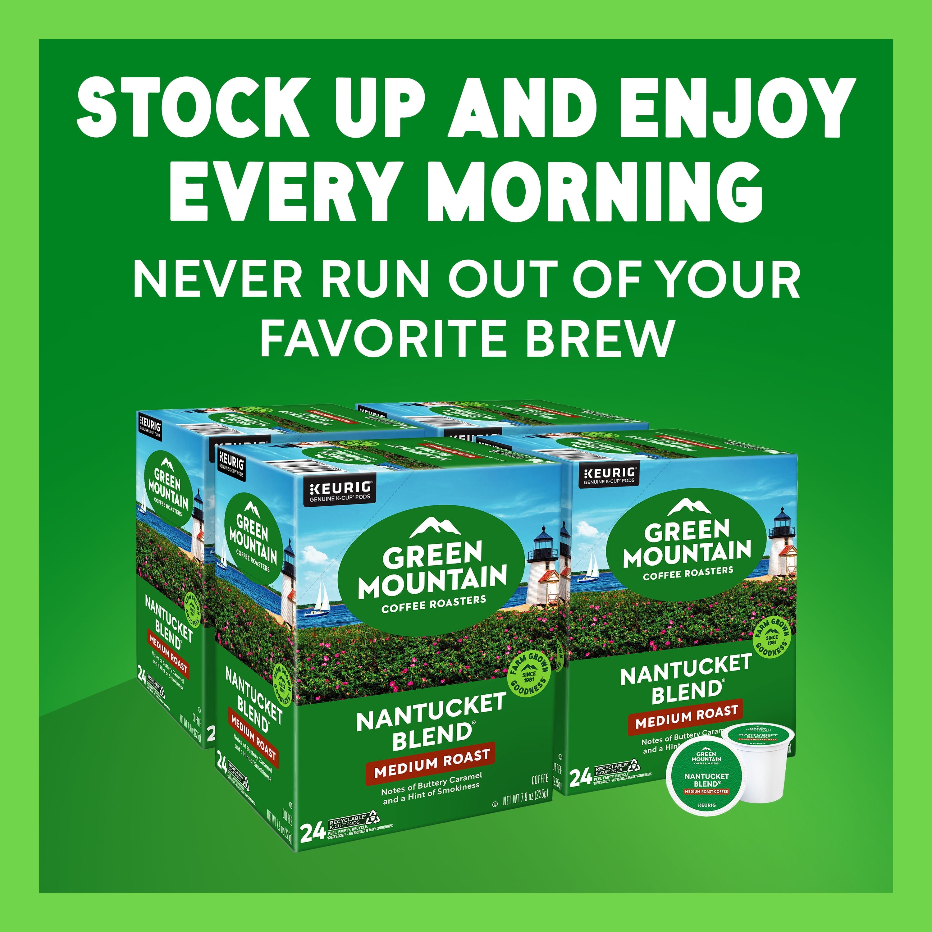 (4 pack) Green Mountain Coffee Roasters, Nantucket Blend Medium Roast K-Cup Coffee Pods, 24 Count