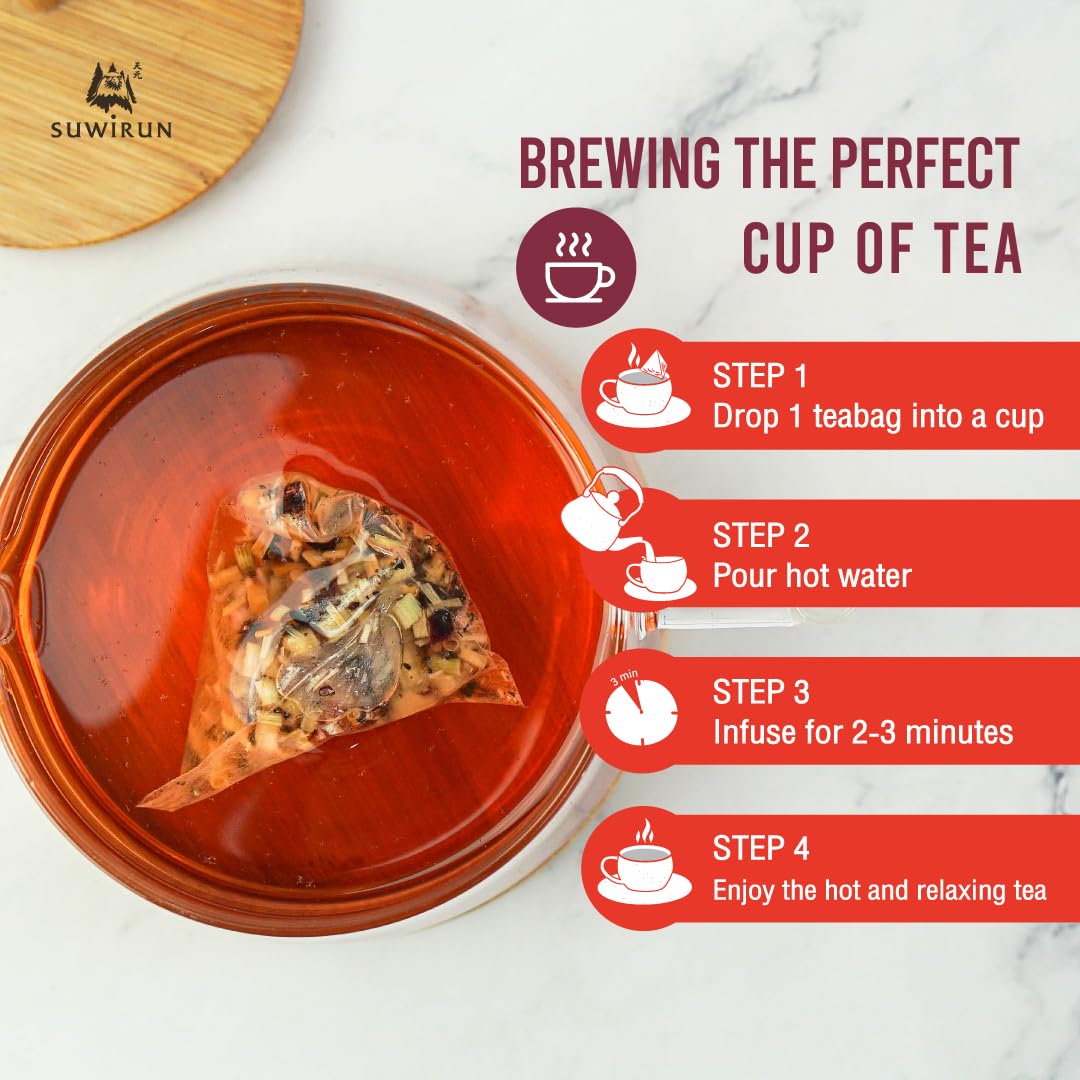 Suwirun Organic Lemongrass & Roselle Tea 25 Bags – Product of Thailand – Tangy Hibiscus & Citrus Herbal Blend, Caffeine-Free, No Calories, Naturally Sweet & Refreshing