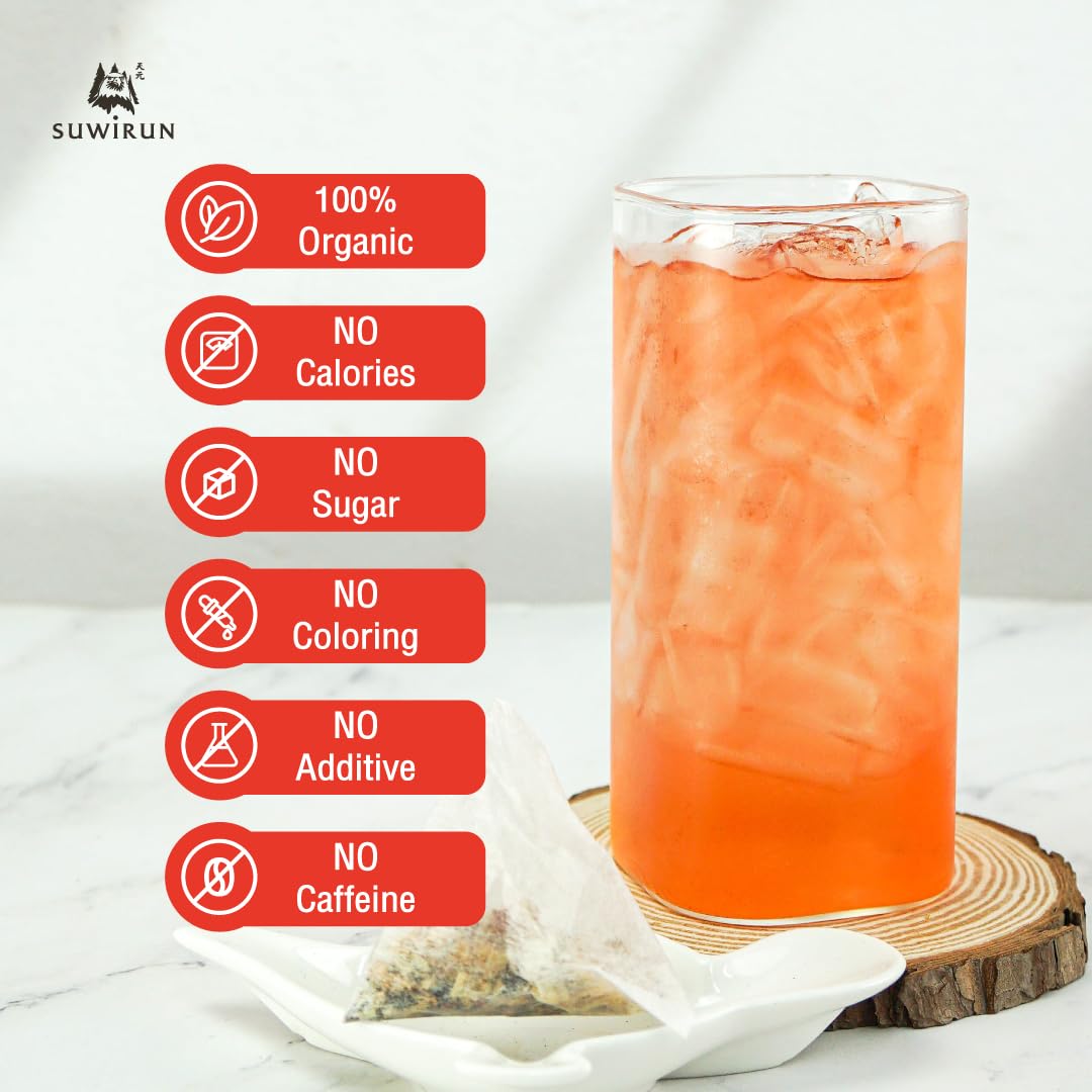 Suwirun Organic Lemongrass & Roselle Tea 25 Bags – Product of Thailand – Tangy Hibiscus & Citrus Herbal Blend, Caffeine-Free, No Calories, Naturally Sweet & Refreshing
