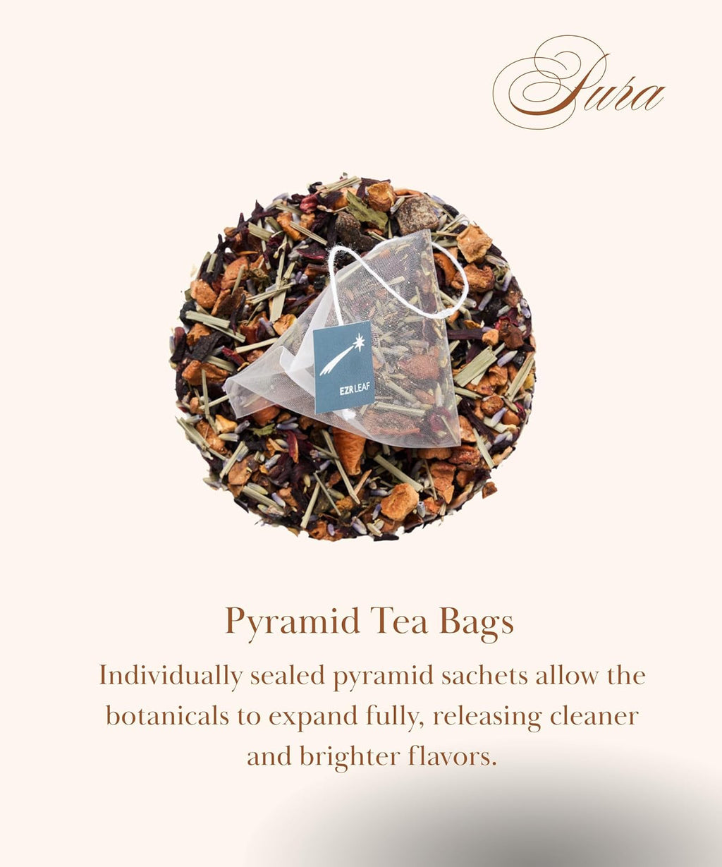 Decaf Herbal Tea Sampler – EZR Leaf 22ct Caffeine-Free Pyramid Bags, Assorted Fruit & Floral Blends with Lemon Verbena, Chamomile Mint, Dreamland, Roselle – Variety Tea Assotment Gift Set for Tea Lovers
