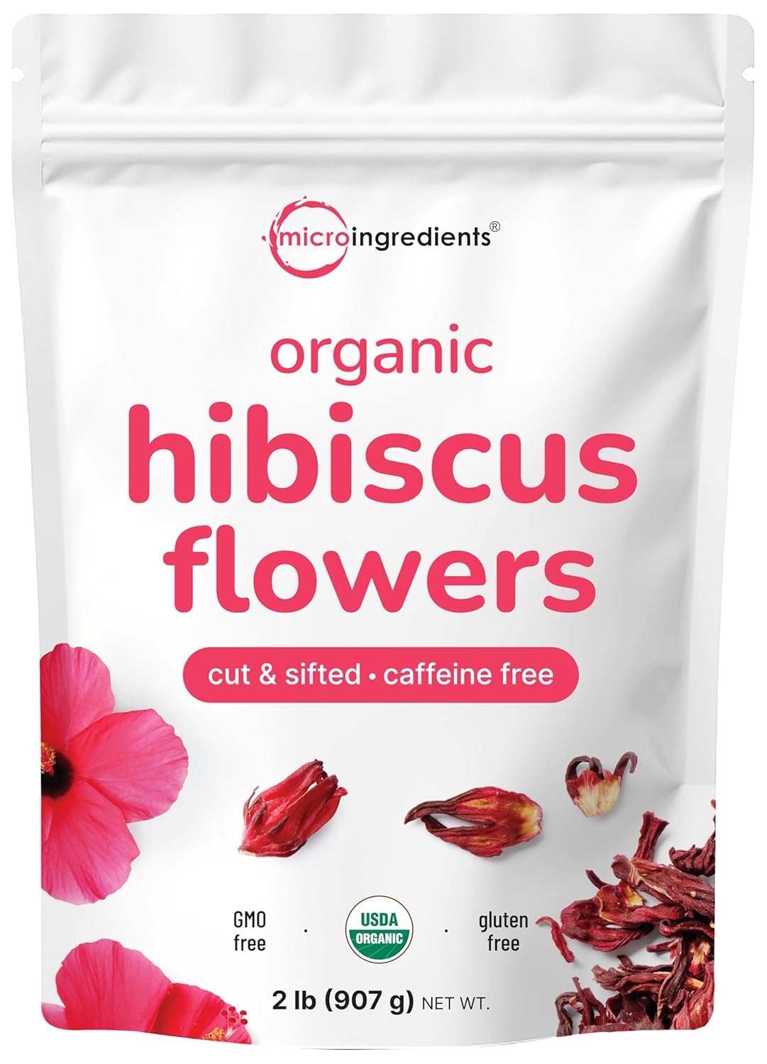 Organic Hibiscus Flowers, 2lbs (450+cups) | Flor de Jamaica, Loose Leaf Tea for Hibiscus Tea Bags | Cut & Sifted Dried Leaves | Caffeine Free, Non-GMO, No Sugar