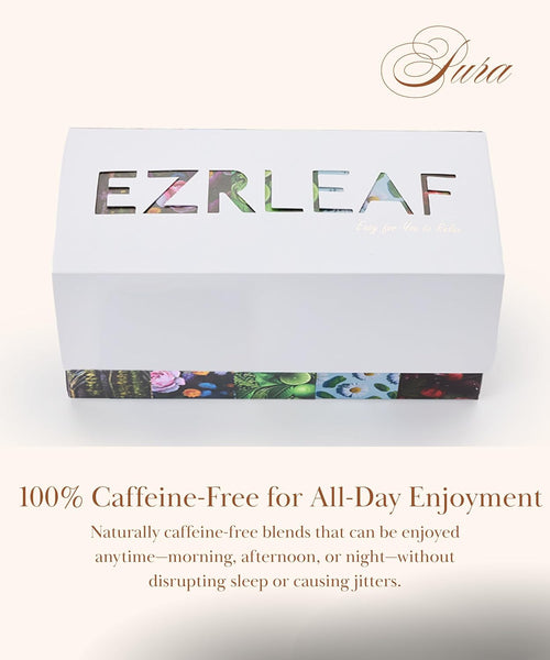 Decaf Herbal Tea Sampler – EZR Leaf 22ct Caffeine-Free Pyramid Bags, Assorted Fruit & Floral Blends with Lemon Verbena, Chamomile Mint, Dreamland, Roselle – Variety Tea Assotment Gift Set for Tea Lovers