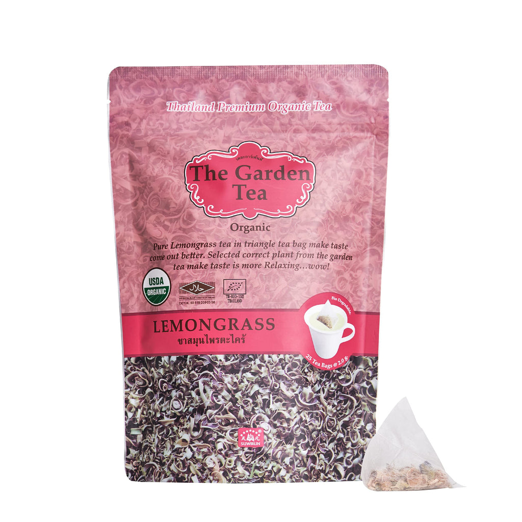 Suwirun Organic Lemongrass & Roselle Tea 25 Bags – Product of Thailand – Tangy Hibiscus & Citrus Herbal Blend, Caffeine-Free, No Calories, Naturally Sweet & Refreshing