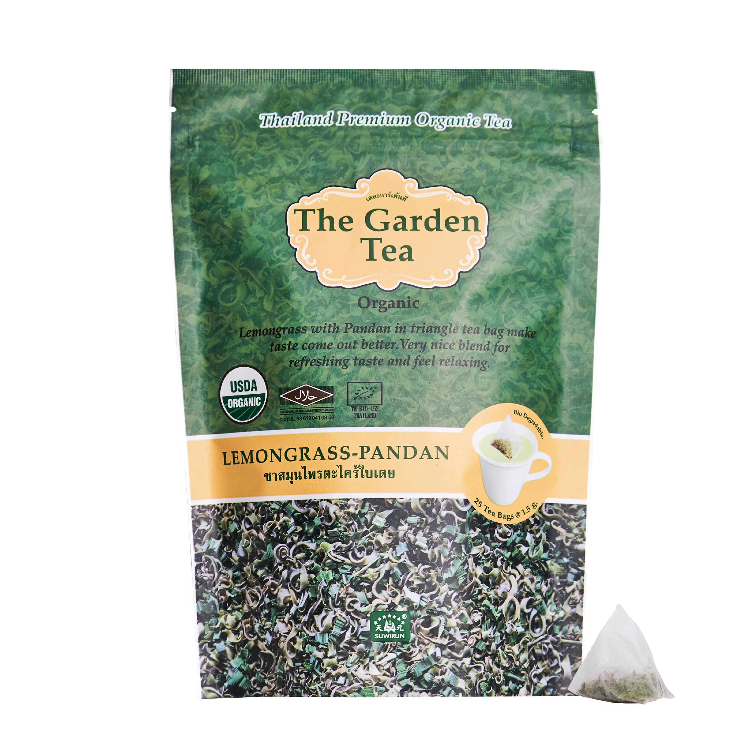 Suwirun Organic Lemongrass & Roselle Tea 25 Bags – Product of Thailand – Tangy Hibiscus & Citrus Herbal Blend, Caffeine-Free, No Calories, Naturally Sweet & Refreshing