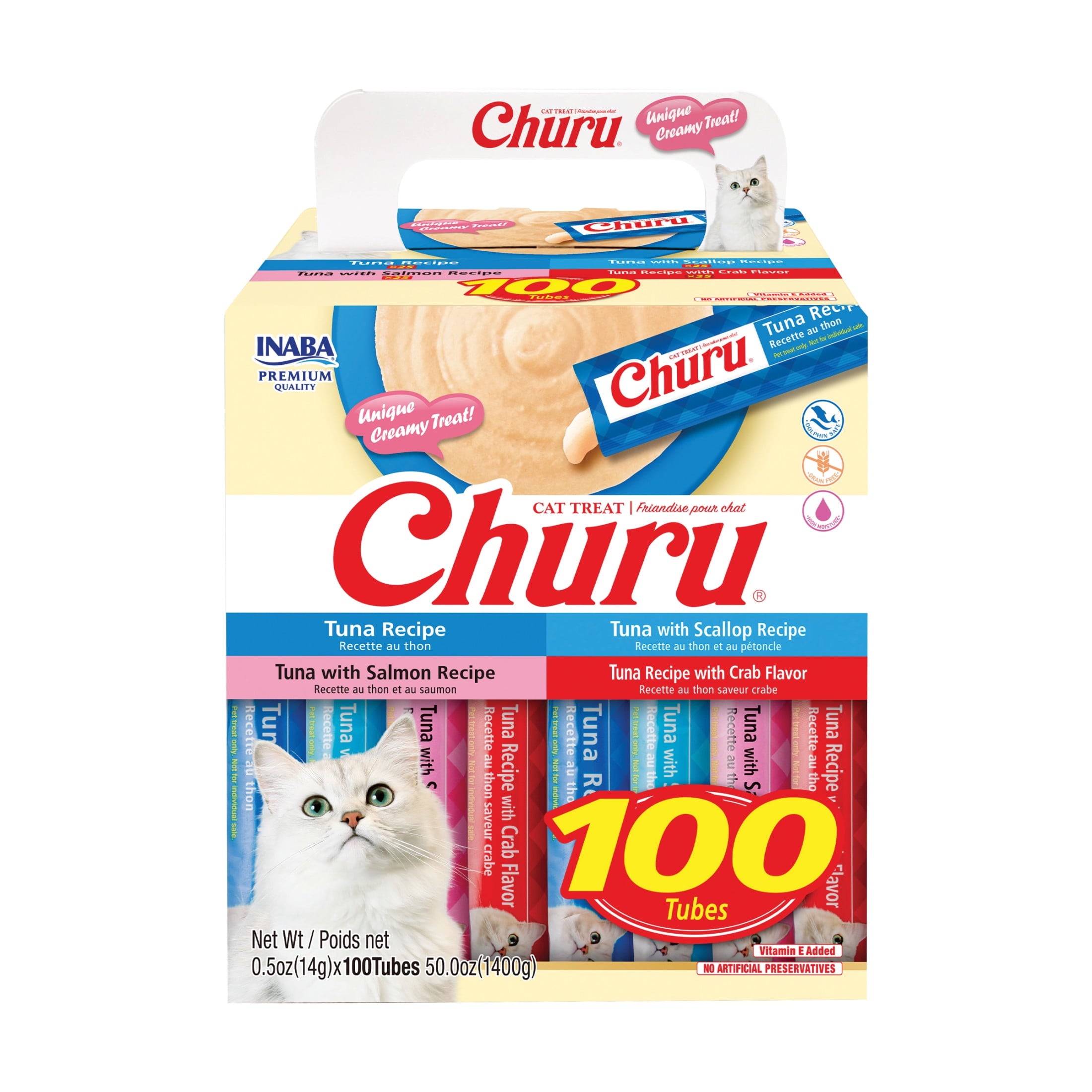 INABA Churu Cat Treats, Lickable, Squeezable Creamy Purée with Vitamin E, 0.5 Ounces per Tube, 120 Tubes Total, Chicken Variety